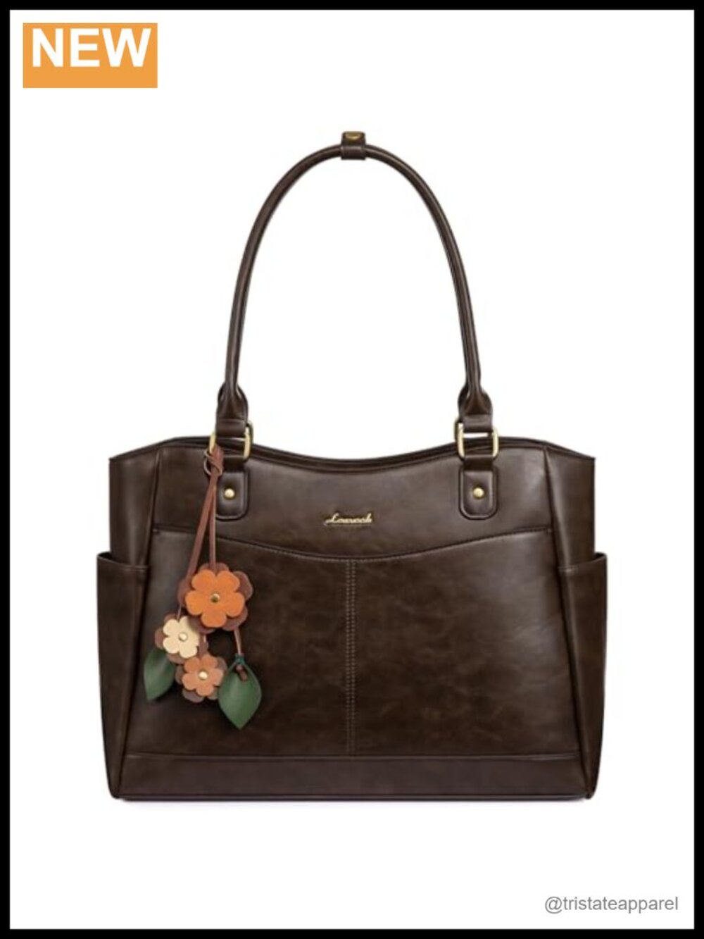 Faux Leather Laptop Tote for Women Vintage Work Teacher Bag Pendant